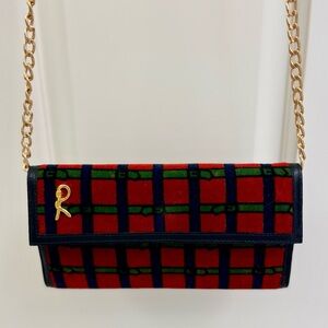 ROBERTA DI CAMERINO Vintage 70’s Rare Velvet Plaid Red/Green/Navy Crossbody